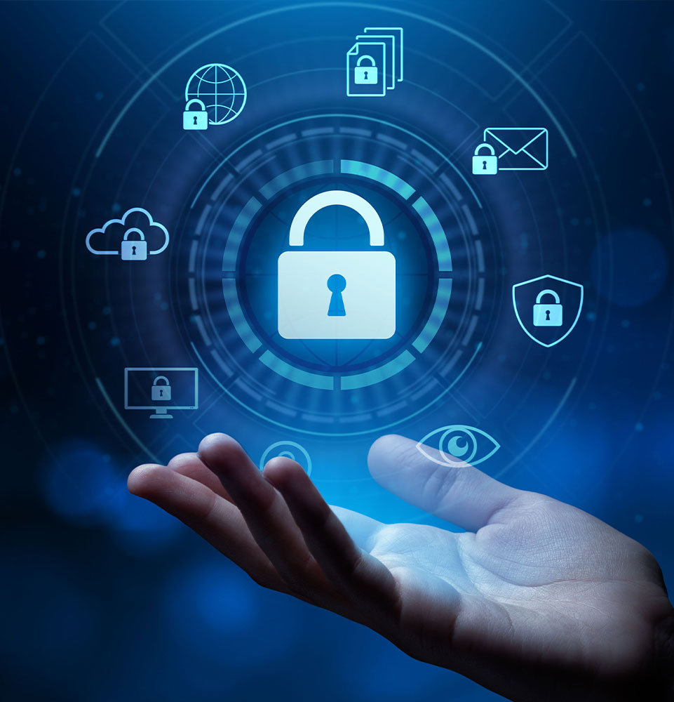 internet graphic with hand holding locks and clouds
